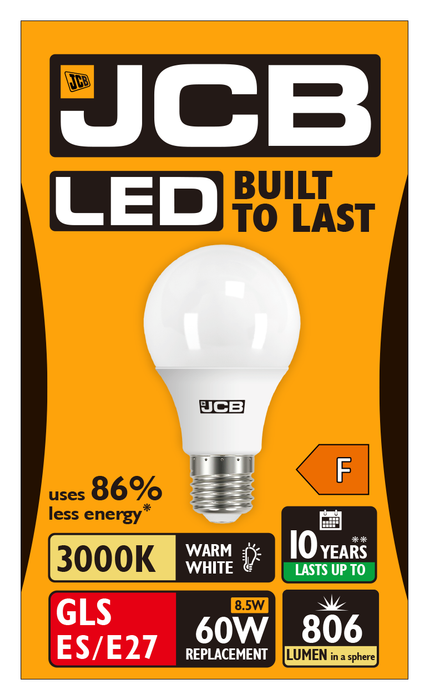 JCB S10988 E27 ES GLS LED Bulb Opal 8.5W 806lm Warm White 3000K