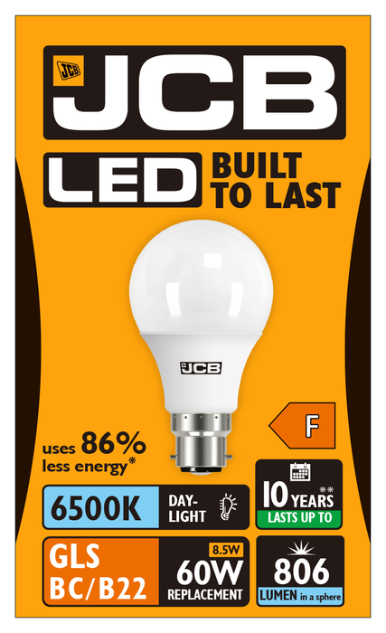 JCB S10991 B22 BC GLS LED Bulb Opal 8.5W 806lm Daylight 6500K