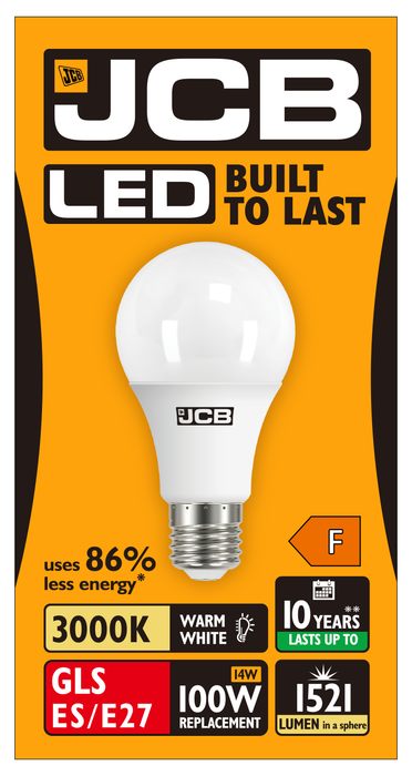 JCB S10994 E27 ES GLS LED Bulb Opal 14W 1521lm Warm White 3000K (12 Pack)