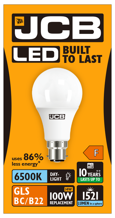 JCB S10997 B22 BC GLS LED Bulb Opal 14W 1521lm Daylight 6500K