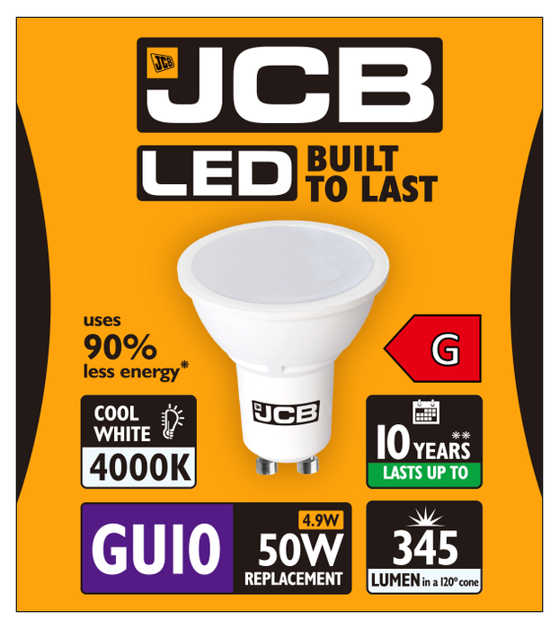 JCB S12499 GU10 Spot LED Bulb 4.9W 345lm Cool White 4000K (12 Pack)