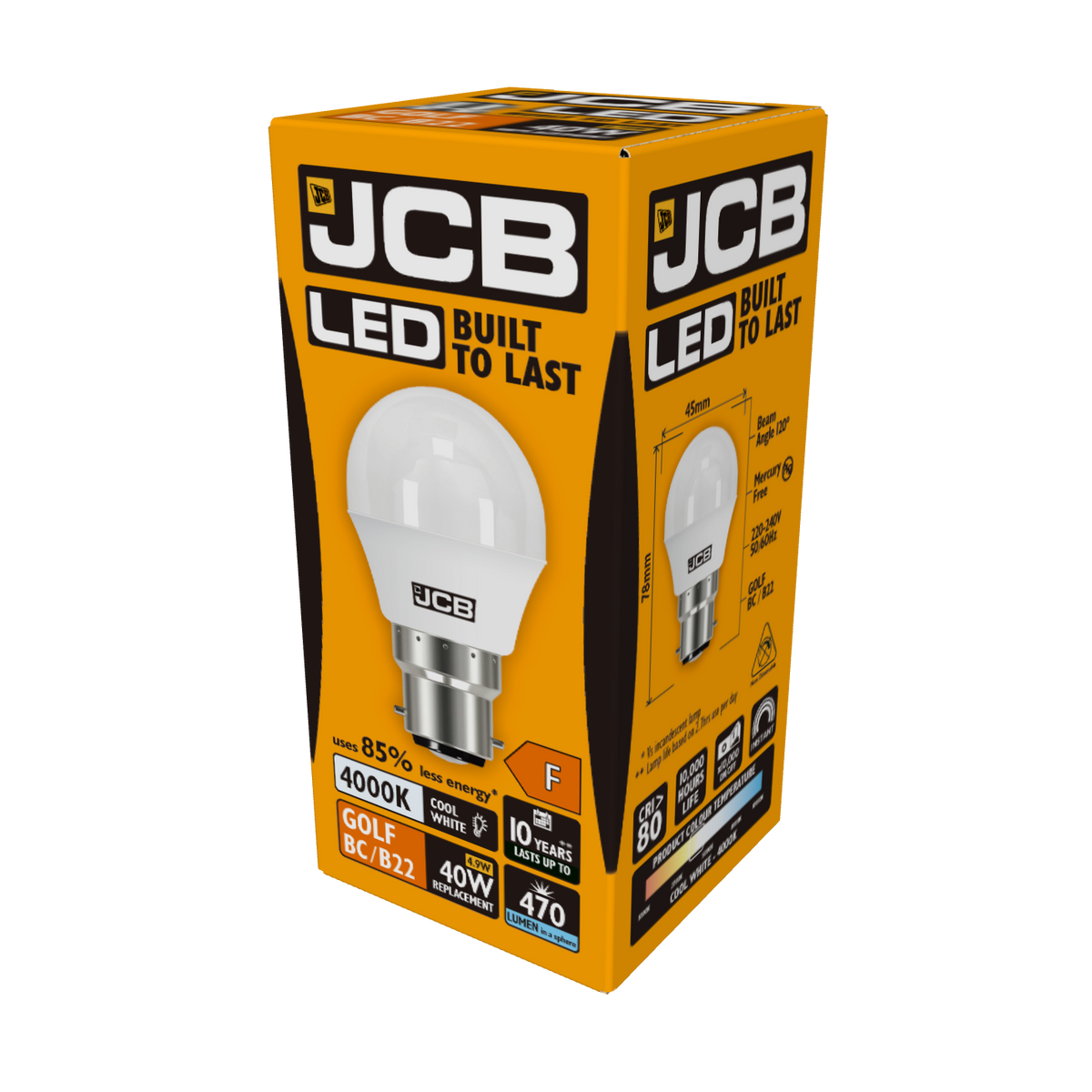 JCB S12500 B22 BC Golf LED Bulb Opal 5.5W 470lm Cool White 4000K ...