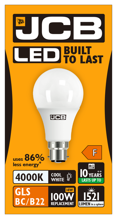 JCB S12507 B22 BC GLS LED Bulb Opal 14W 1521lm Cool White 4000K