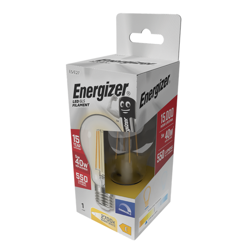 Energizer S12850 5W 550lm E27 ES GLS Filament LED Bulb Warm White 2700K Dimmable - westbasedirect.com