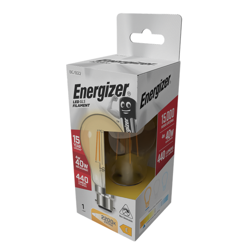 Energizer S12859 4W 320lm B22 BC GLS Filament Gold LED Bulb Warm White 2200K - westbasedirect.com