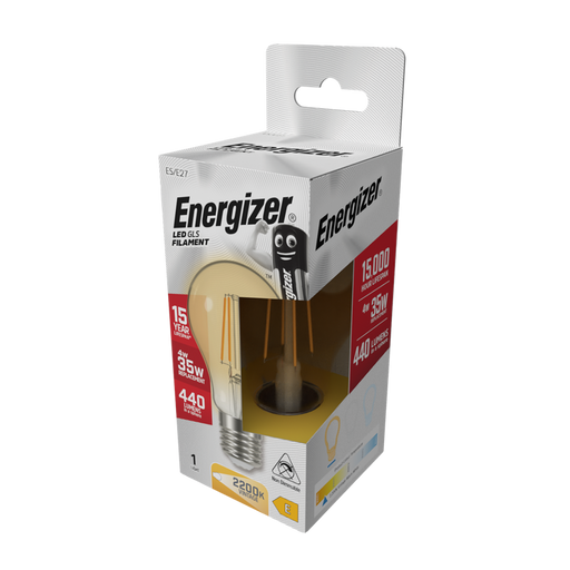 Energizer S12860 4W 440lm E27 ES GLS Filament Gold LED Bulb Warm White 2200K - westbasedirect.com