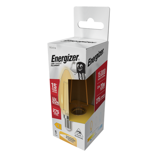 Energizer S12861 2.5W 275lm E14 SES Candle Filament Gold LED Bulb Warm White 2200K - westbasedirect.com