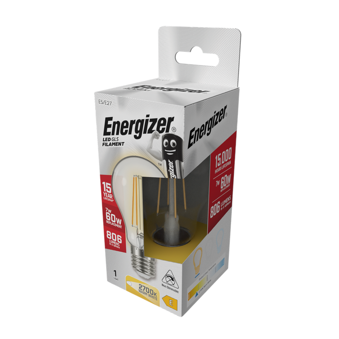 Energizer S12865 7W 806lm E27 ES GLS Filament LED Bulb Warm White 2700K - westbasedirect.com