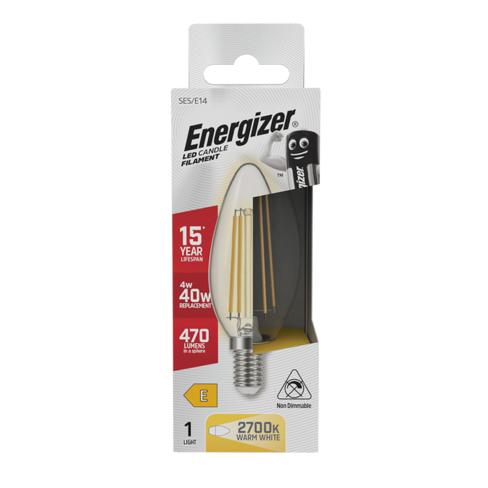 Energizer S12869 4W 470lm E14 SES Candle Filament LED Bulb Warm White 2700K - westbasedirect.com