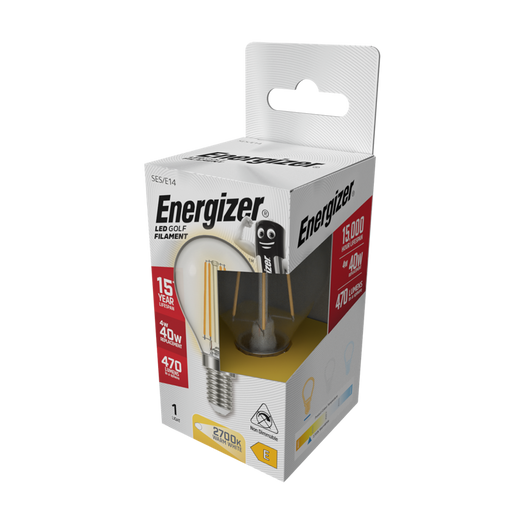 Energizer S12872 4W 470lm E14 SES Golf Filament LED Bulb Warm White 2700K - westbasedirect.com