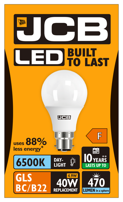 JCB S13569 B22 BC GLS LED Bulb Opal 4.9W 470lm Daylight 6500K