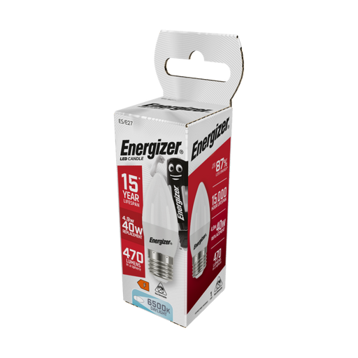 Energizer 5.2W 470lm E27 ES Candle LED Bulb Opal Daylight 6500K - westbasedirect.com