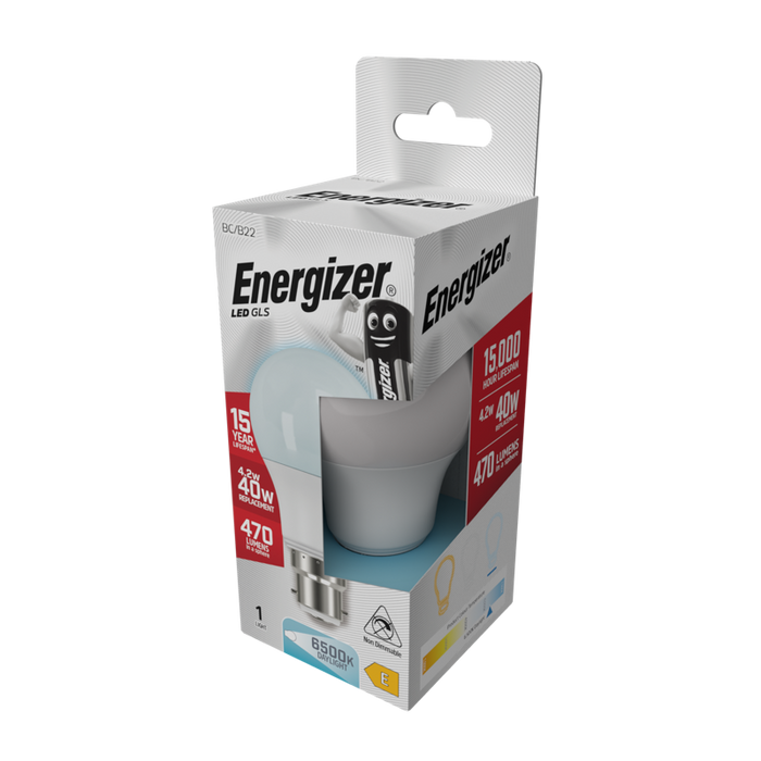 Energizer S13575 4.9W 470lm B22 BC GLS LED Bulb Opal Daylight 6500K