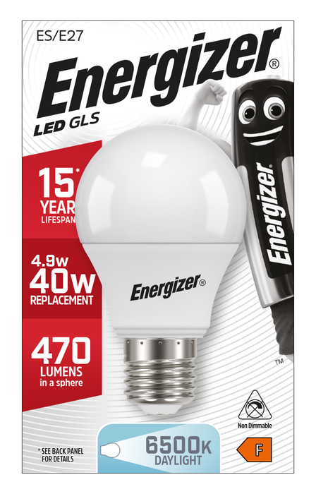 Energizer 5.5W 470lm E27 ES GLS LED Bulb Daylight 6500K - westbasedirect.com