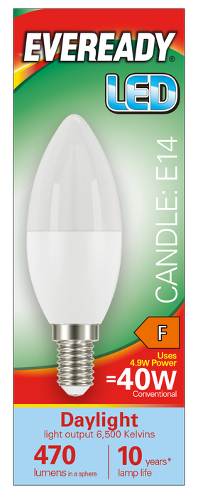 Eveready S13617 E14 SES Candle LED Bulb Opal 4.9W 470lm Daylight 6500K - westbasedirect.com