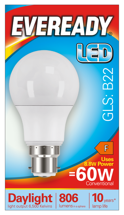 Eveready S13623 B22 BC GLS LED Bulb Opal 8.8W 806lm Daylight 6500K (5 Pack) - westbasedirect.com