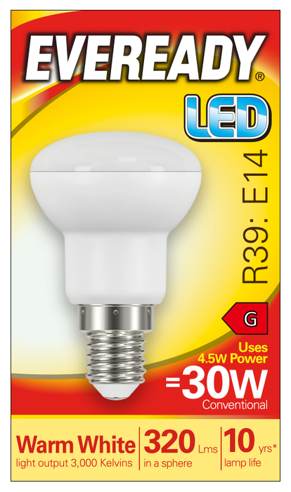 Eveready S13630 E14 SES Reflector R39 LED Bulb Opal 4.5W 320lm Warm White 3000K - westbasedirect.com
