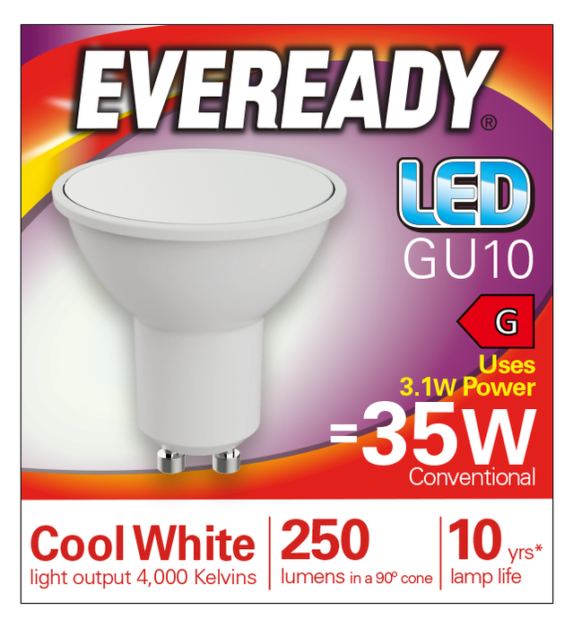 Eveready S14318 GU10 Spotlight LED Bulb Opal 3.1W 230lm Cool White 4000K (5 Pack) - westbasedirect.com