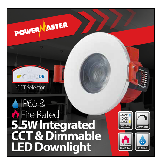 Powermaster S15344 5.5W IP65 Fire Rated CCT Downlight White 3000K/4000K/6500K