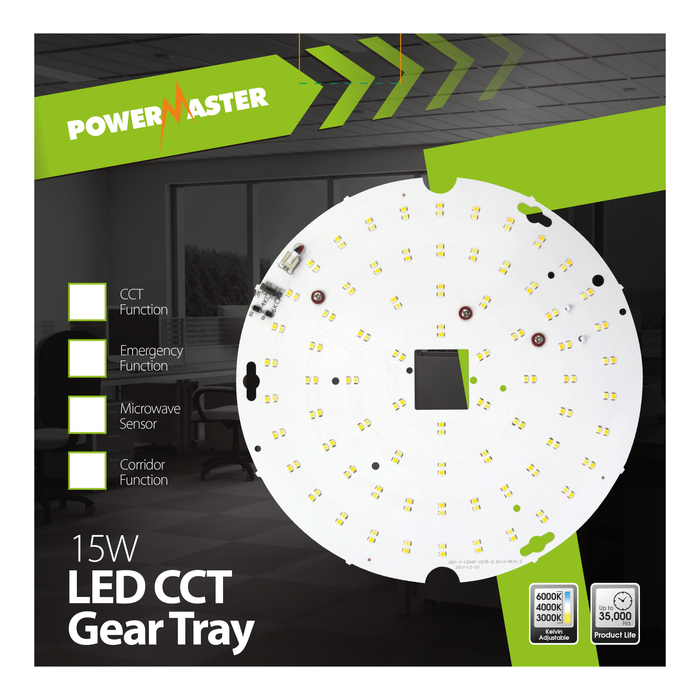 Powermaster S17318 15W LED Bulkhead Emergency, Microwave & Dimmable Gear Tray CCT - westbasedirect.com