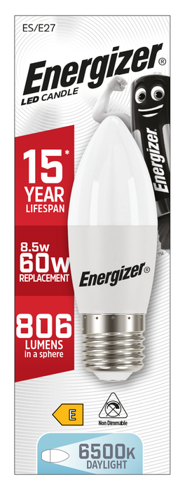 Energizer 7.3W 806lm E27 ES Candle LED Bulb Opal Daylight 6500K - westbasedirect.com