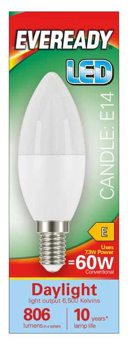 Eveready S17380 E14 SES Candle LED Bulb Opal 7.3W 806lm Daylight 6500K (5 Pack) - westbasedirect.com