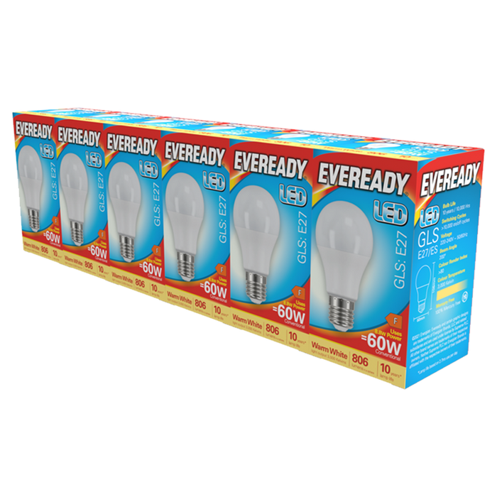 Eveready S29499 E27 ES GLS LED Bulb Opal 8.8W 806lm Warm White 3000K (5+1 Pack)