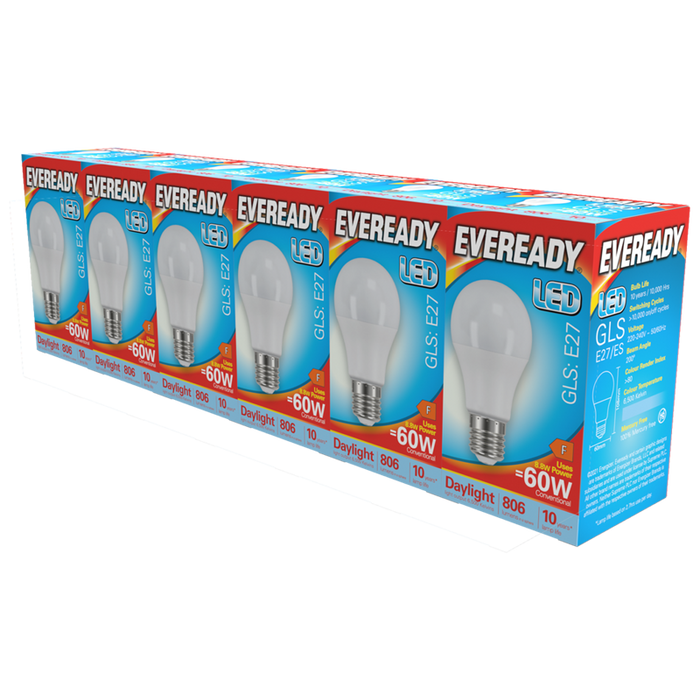 Eveready S29500 E27 ES GLS LED Bulb Opal 8.8W 806lm Daylight 6500K (5+1 Pack)