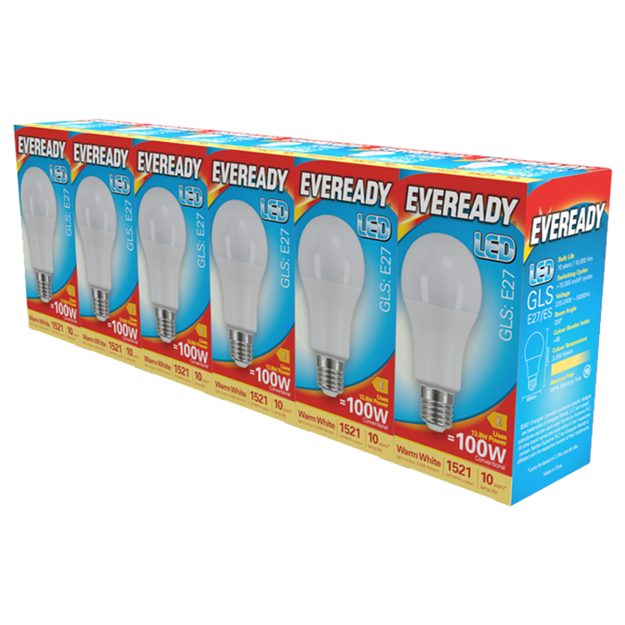 Eveready S29503 E27 ES GLS LED Bulb Opal 13.8W 1521lm Warm White 3000K (5+1 Pack)