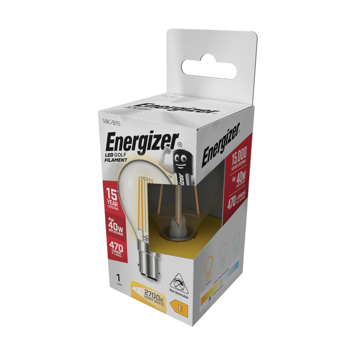 Energizer S29788 4W 470lm B15 SBS Golf Filament LED Bulb Warm White 2700K