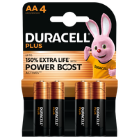 Duracell Plus Power AA LR6 MN1500 Alkaline Batteries with Power Boost Actives | 4 Pack