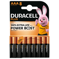 Duracell Plus Power AAA LR03 MN2400 Alkaline Batteries with Power Boost Actives | 8 Pack