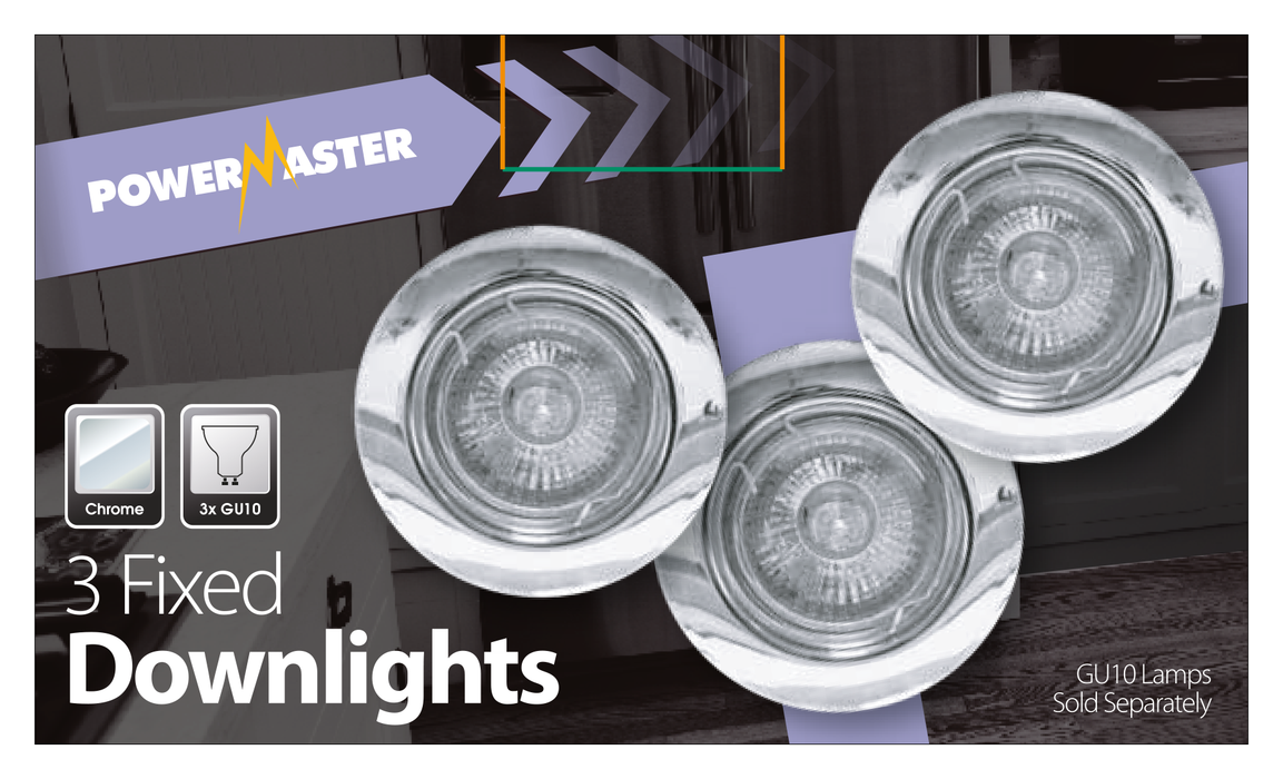 Powermaster S6325 Indoor Fixed Downlight - Chrome (3 Pack)