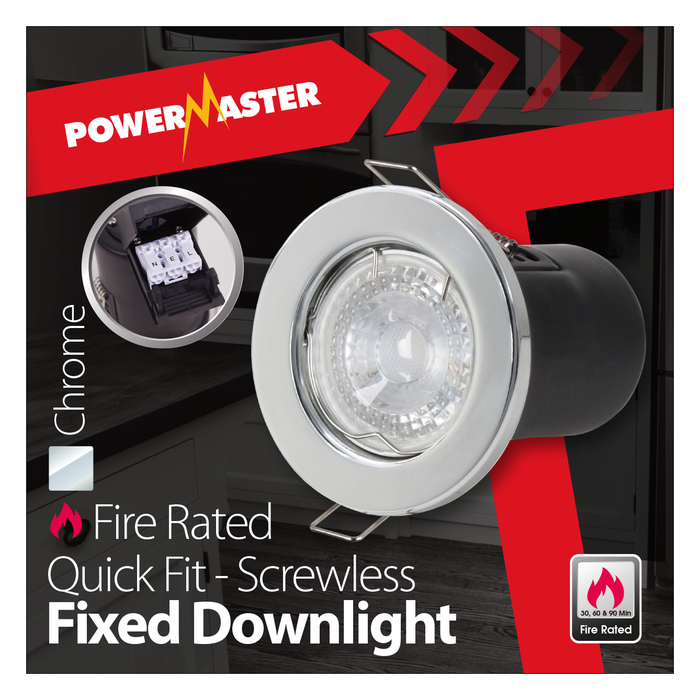 Powermaster S6591 IP20 Fire Rated Fixed Downlight - Chrome