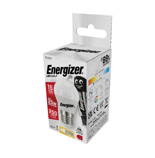 Energizer 3.1W 250lm E27 ES Golf LED Bulb Opal Warm White 2700K - westbasedirect.com