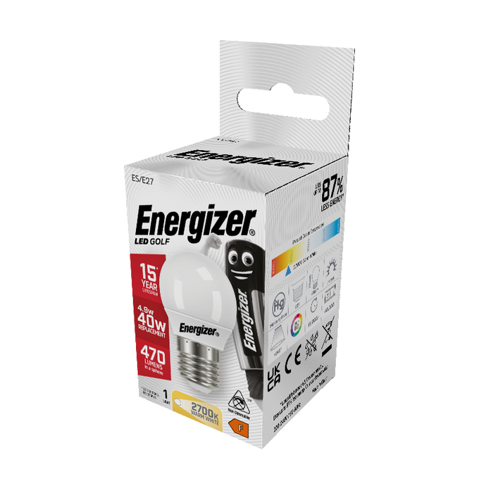 Energizer 5.2W 470lm E27 ES Golf LED Bulb Opal Warm White 2700K - westbasedirect.com