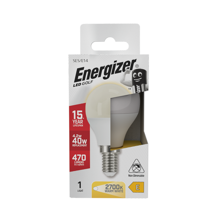 Energizer S8841 4.2W 470lm E14 SES Golf LED Bulb Opal Warm White 2700K - westbasedirect.com