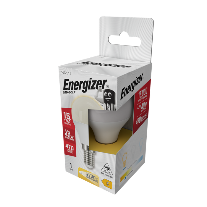 Energizer S8841 4.2W 470lm E14 SES Golf LED Bulb Opal Warm White 2700K - westbasedirect.com