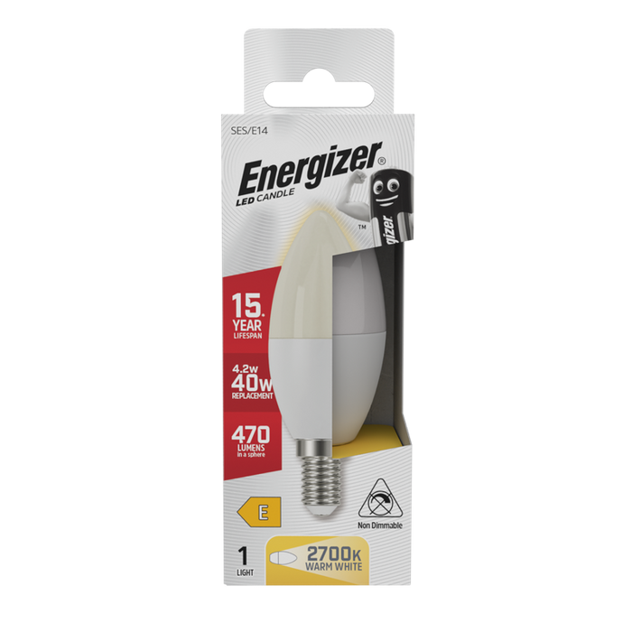 Energizer S8851 4.2W 470lm E14 SES Candle LED Bulb Opal Warm White 2700K - westbasedirect.com