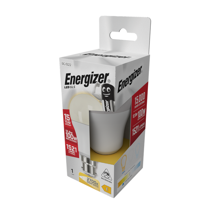 Energizer S8865 13.5W 1521lm B22 BC GLS LED Bulb Opal Warm White 2700K