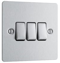 BG SBS43 Flatplate Screwed 20A 16AX 2 Way Triple Light Switch - Brushed Steel