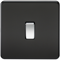 Knightsbridge SF1200MB Screwless 10AX 1G Intermediate Switch - Matt Black + Chrome Rocker