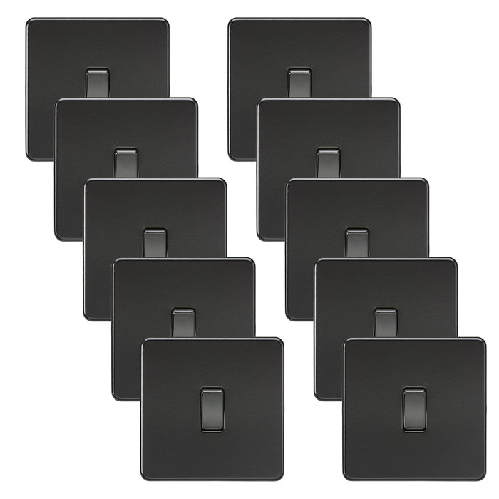 Knightsbridge SF2000MBBx10 Screwless 10AX 1G 2-Way Switch - Matt Black + Black Rocker (10 Pack)