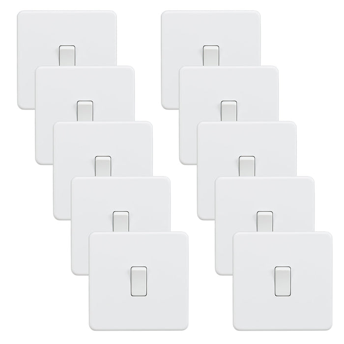 Knightsbridge SF2000MWx10 Screwless 10AX 1G 2-Way Switch - Matt White (10 Pack)