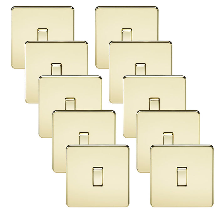 Knightsbridge SF2000PBx10 Screwless 10AX 1G 2-Way Switch - Polished Brass (10 Pack)