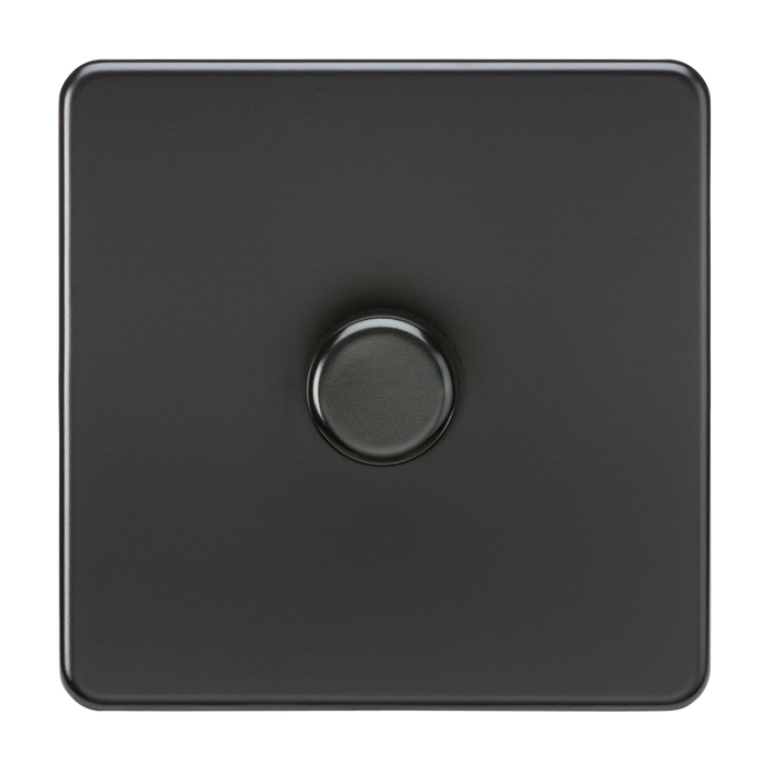 Knightsbridge SF2181MBB Screwless 1G 2-way 10-200W Trailing Edge Dimmer - Matt Black + Black Knob - westbasedirect.com