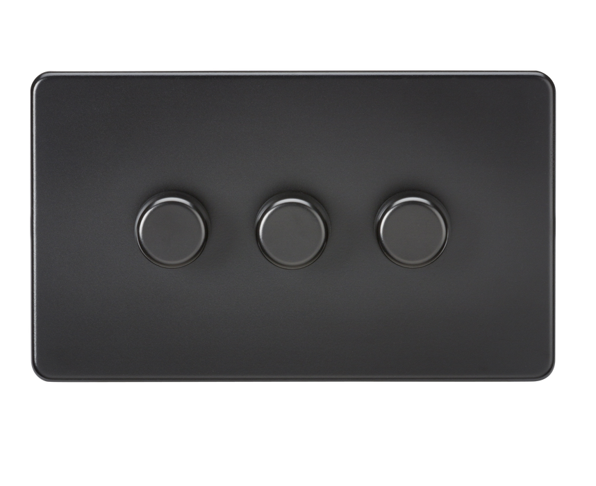 Knightsbridge SF2183MBB Screwless 3G 2-way 10-200W Trailing Edge Dimmer - Matt Black + Black Knobs - westbasedirect.com