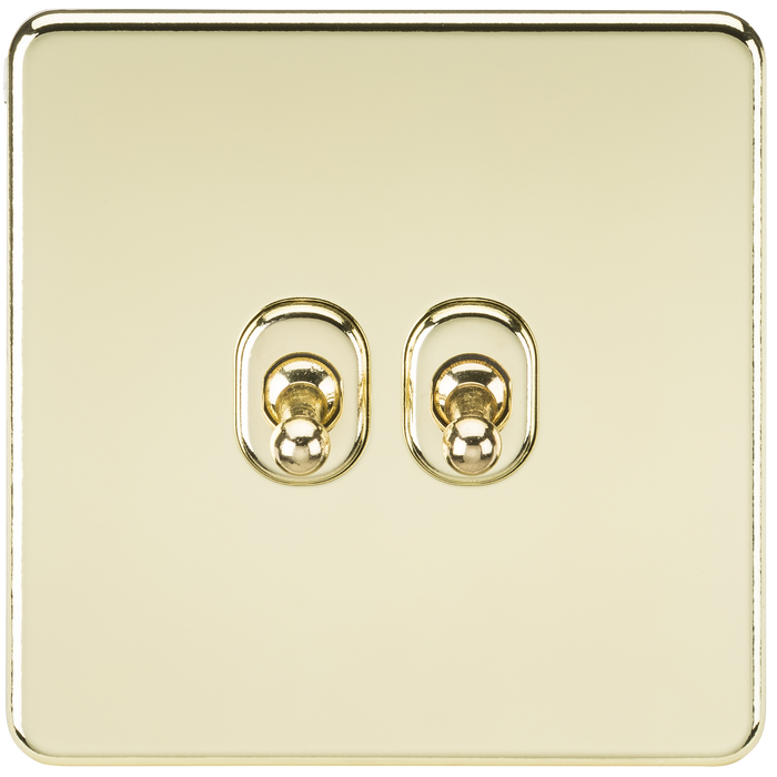 Knightsbridge SF2TOGPB Screwless 10AX 2G 2-Way Toggle Switch - Polished Brass - westbasedirect.com