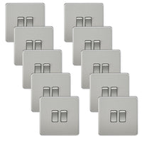 Knightsbridge SF3000BCx10 Screwless 10AX 2G 2-Way Switch - Brushed Chrome (10 Pack)