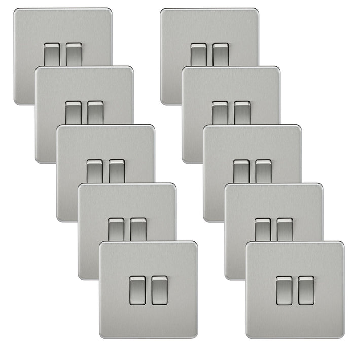 Knightsbridge SF3000BCx10 Screwless 10AX 2G 2-Way Switch - Brushed Chrome (10 Pack)